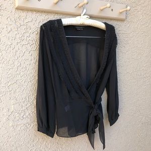 NWOT BCBGMaxAzria Long Sleeve Tie Blouse in Black